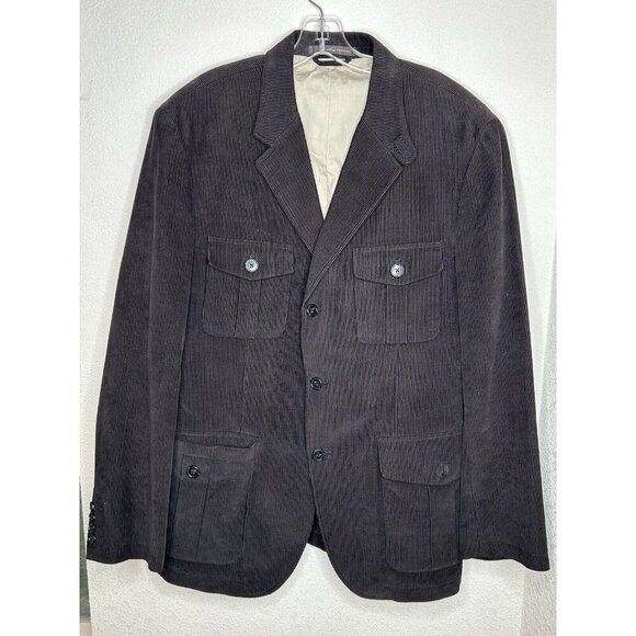Tasso Elba Jacket Mens L 42-44 Brown Corduroy Barn Chore Cargo Pockets Blazer - Picture 1 of 14